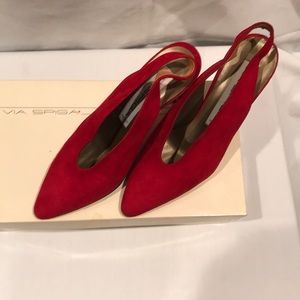 Red suede women’s heels